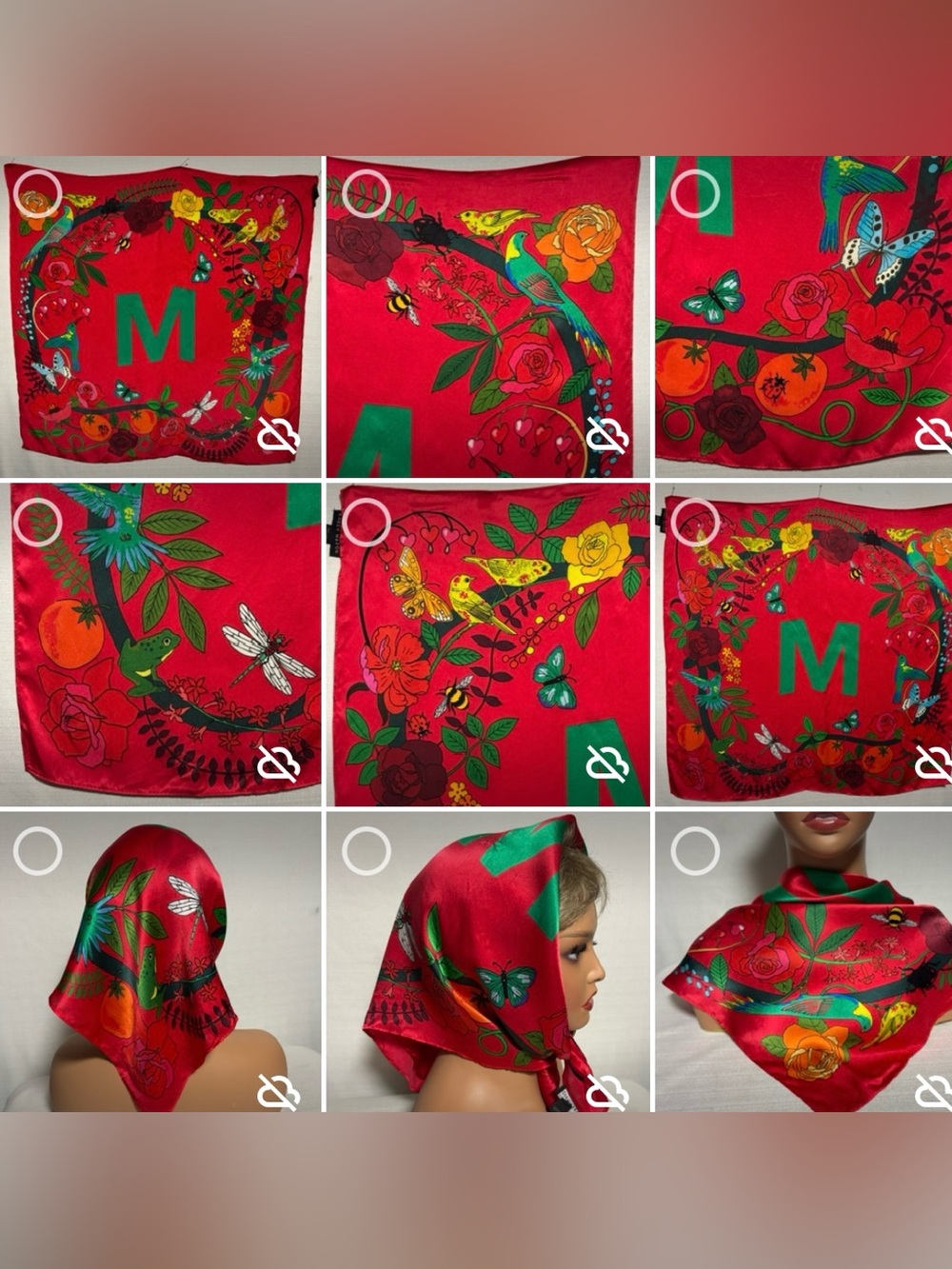 Karen Mabon x Anthropologie 100% Silk
Monogram Initial M Scarf Red Floral